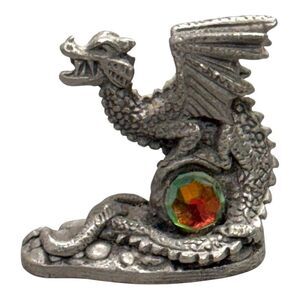 Guardian Of Light Pewter Dragon Figurine Multicolor Gemstone Accent Tudor Mint